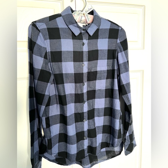NWT H & M  L.O.G.G. Blue & Black Checked Cotton Long Sleeve Plaid Shirt-Size 2 - Picture 2 of 9